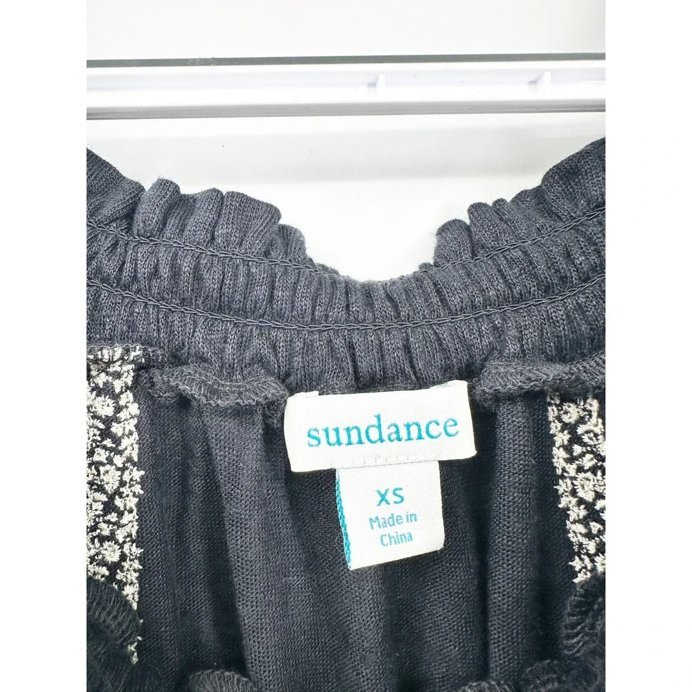 Sundance Embroidered Linen Dress XS Black‎ Boho Floral Path Summer